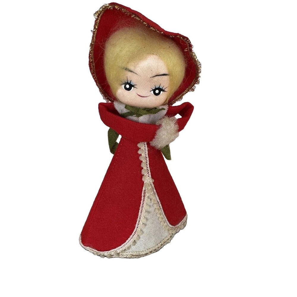 Vintage 1960s Rene D’Lyon Christmas Tree Topper Girl Caroler Japan Felt 8” MCM